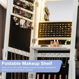 Freestanding Full Length LED Mirrored Jewelry Armoire with 6 Drawers