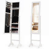 Freestanding Jewelry Armoire with Velvet Lining and Full Length Mirror
