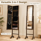 Freestanding Jewelry Armoire with Velvet Lining and Full Length Mirror