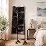 Freestanding Jewelry Armoire with Velvet Lining and Full Length Mirror