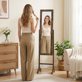 Freestanding Jewelry Armoire with Velvet Lining and Full Length Mirror