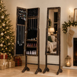 Freestanding Jewelry Armoire with Velvet Lining and Full Length Mirror