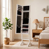 Freestanding Jewelry Armoire with Velvet Lining and Full Length Mirror