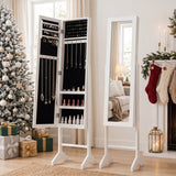 Freestanding Jewelry Armoire with Velvet Lining and Full Length Mirror