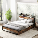 Full/Queen Bed Frame with 2-Tier Storage Headboard and Charging Station