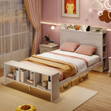 Twin Size Bed Frame with 2 USB Ports with Storage Headboard and Lights