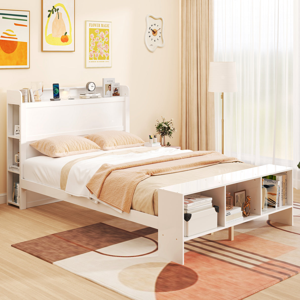 Twin Size Bed Frame with 2 USB Ports with Storage Headboard and Lights