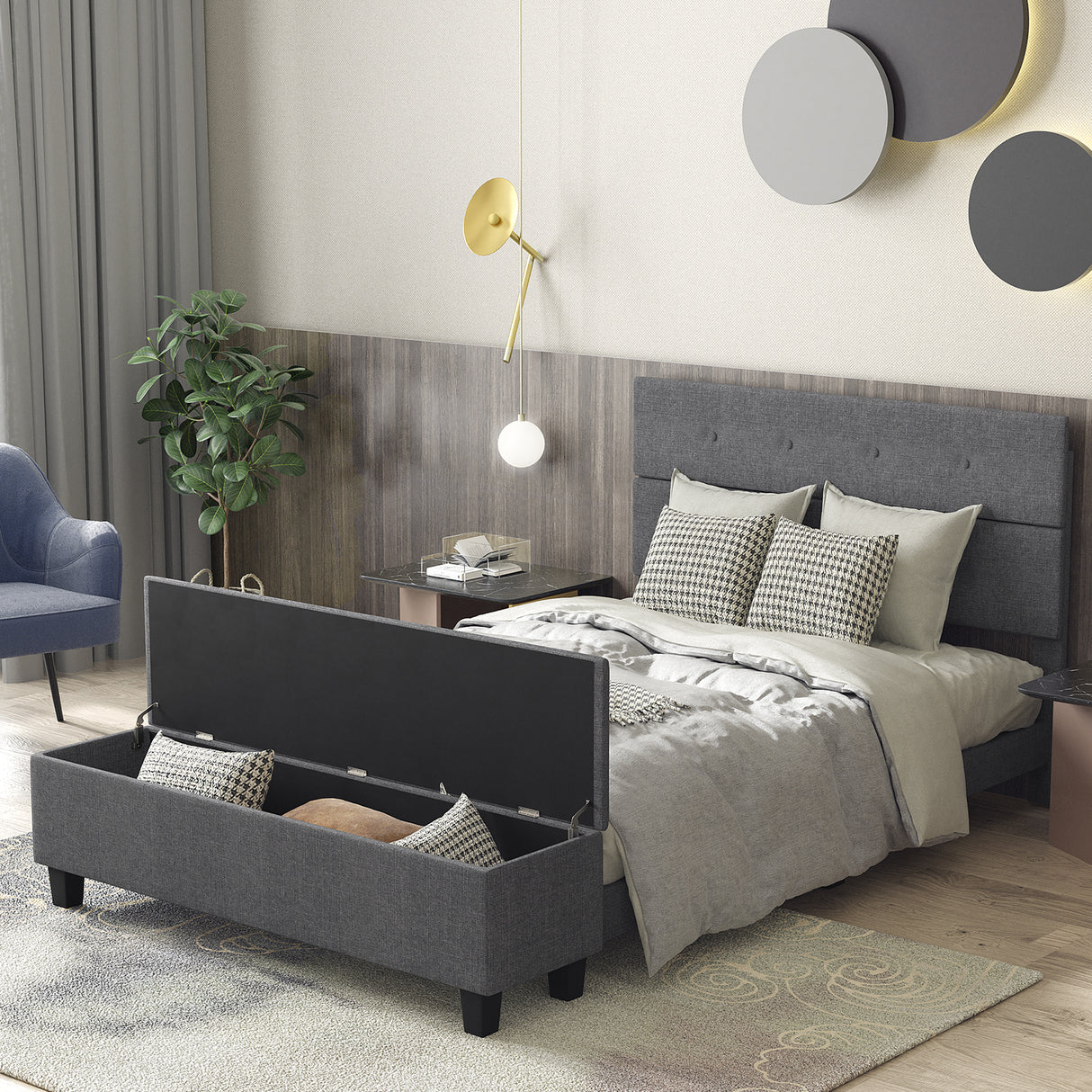 Twin/Full/Queen Upholstered Bed Frame with Ottoman Storage-Full Size
