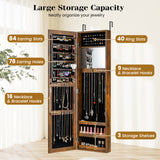 Full Length Mirror Jewelry Cabinet with Ring Slots and Necklace Hooks