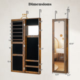 Full Length Mirror Jewelry Cabinet with Ring Slots and Necklace Hooks