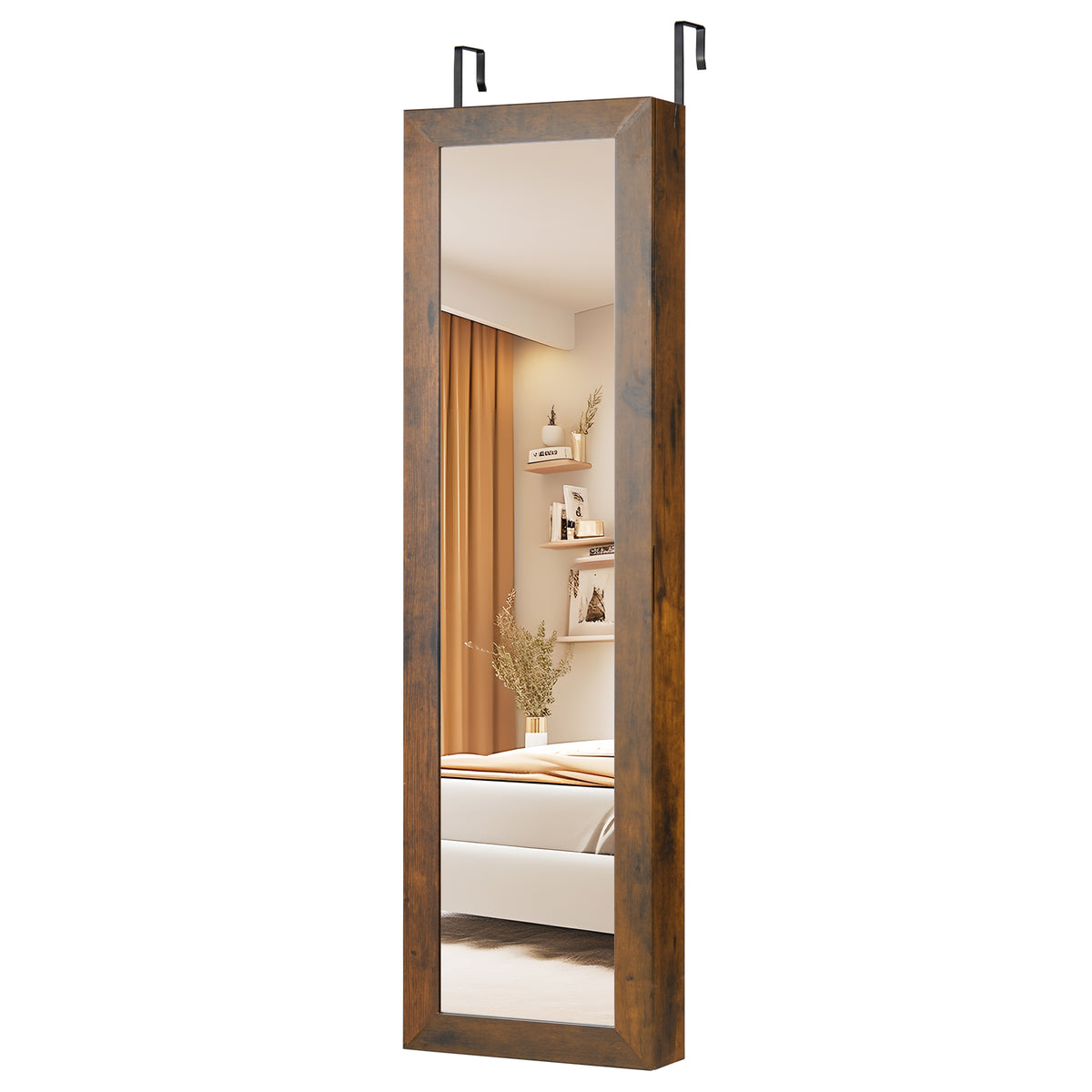 Full Length Mirror Jewelry Cabinet with Ring Slots and Necklace Hooks