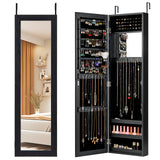 Full Length Mirror Jewelry Cabinet with Ring Slots and Necklace Hooks