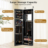 Full Length Mirror Jewelry Cabinet with Ring Slots and Necklace Hooks