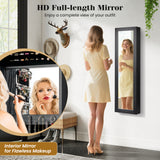Full Length Mirror Jewelry Cabinet with Ring Slots and Necklace Hooks