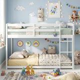 Full Over Full Bunk Bed with Integrated Ladder and Safety Guardrails Solid Wood