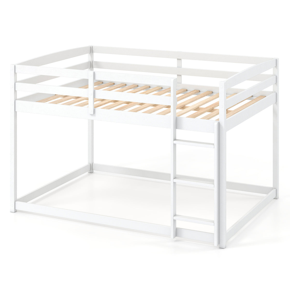 Full Over Full Bunk Bed with Integrated Ladder and Safety Guardrails Solid Wood
