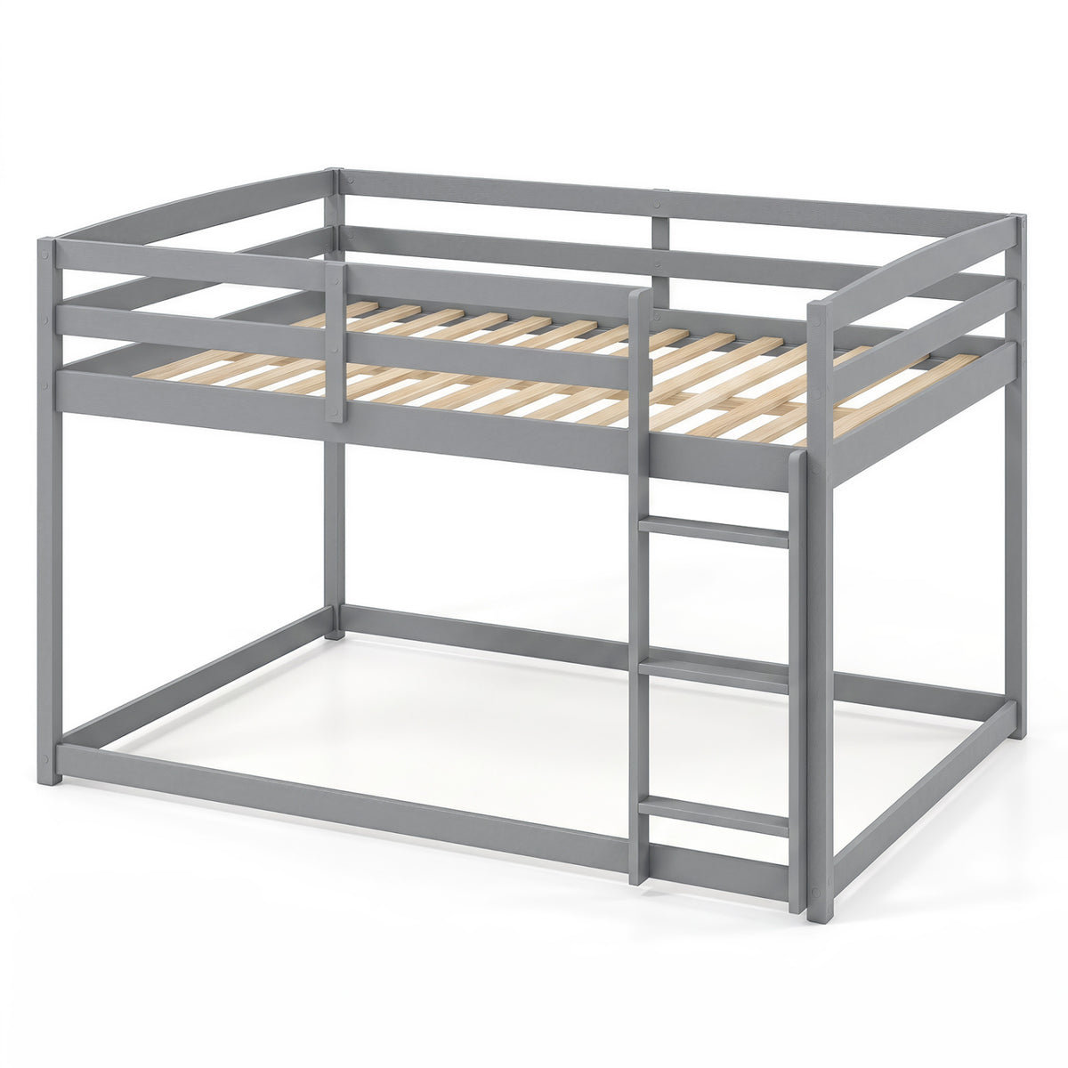 Full Over Full Bunk Bed with Integrated Ladder and Safety Guardrails Solid Wood