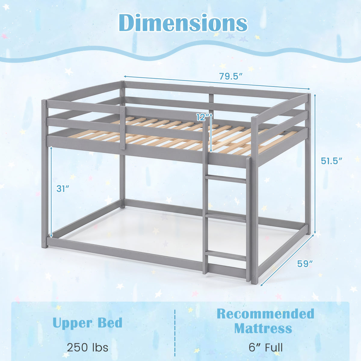 Full Over Full Bunk Bed with Integrated Ladder and Safety Guardrails Solid Wood