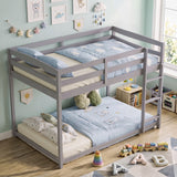 Full Over Full Bunk Bed with Integrated Ladder and Safety Guardrails Solid Wood