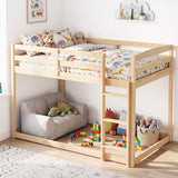 Full Over Full Bunk Bed with Integrated Ladder and Safety Guardrails Solid Wood