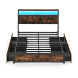 Full/Queen Size LED Bed Frame with Charging Station and 4 Storage Drawers