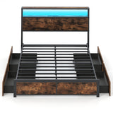 Full/Queen Size LED Bed Frame with Charging Station and 4 Storage Drawers