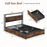 Full/Queen Size LED Bed Frame with Charging Station and 4 Storage Drawers