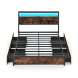 Full/Queen Size LED Bed Frame with Charging Station and 4 Storage Drawers