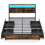 Full/Queen Size LED Bed Frame with Charging Station and 4 Storage Drawers