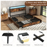 Full/Queen Size LED Bed Frame with Charging Station and 4 Storage Drawers
