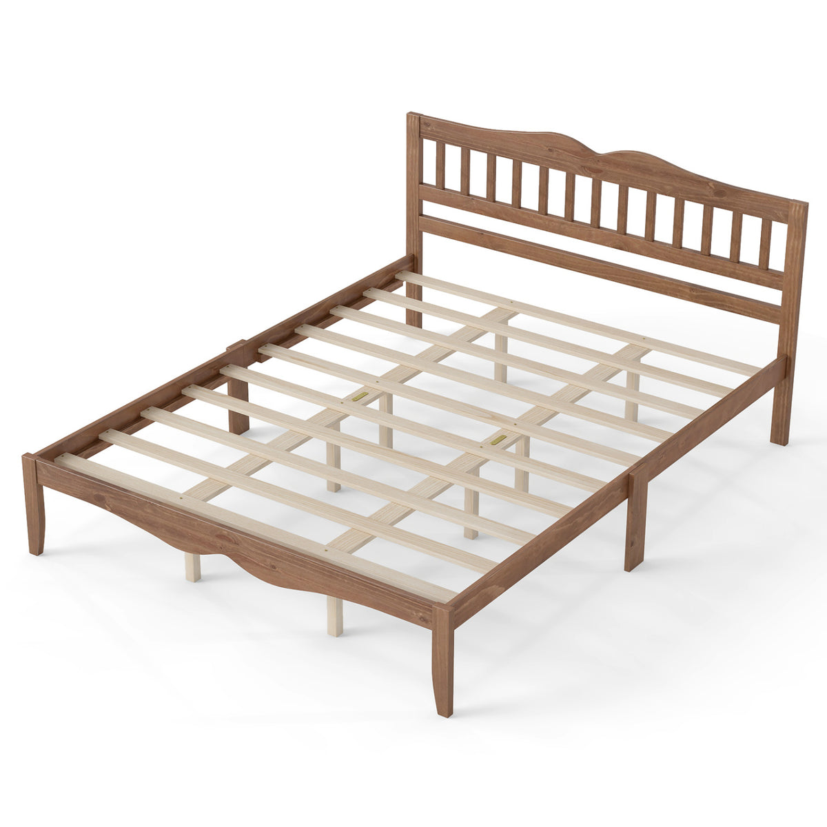 Full/Queen Size Modern Farmhouse Style Bed Frame with Solid Wood Frame White Walnut