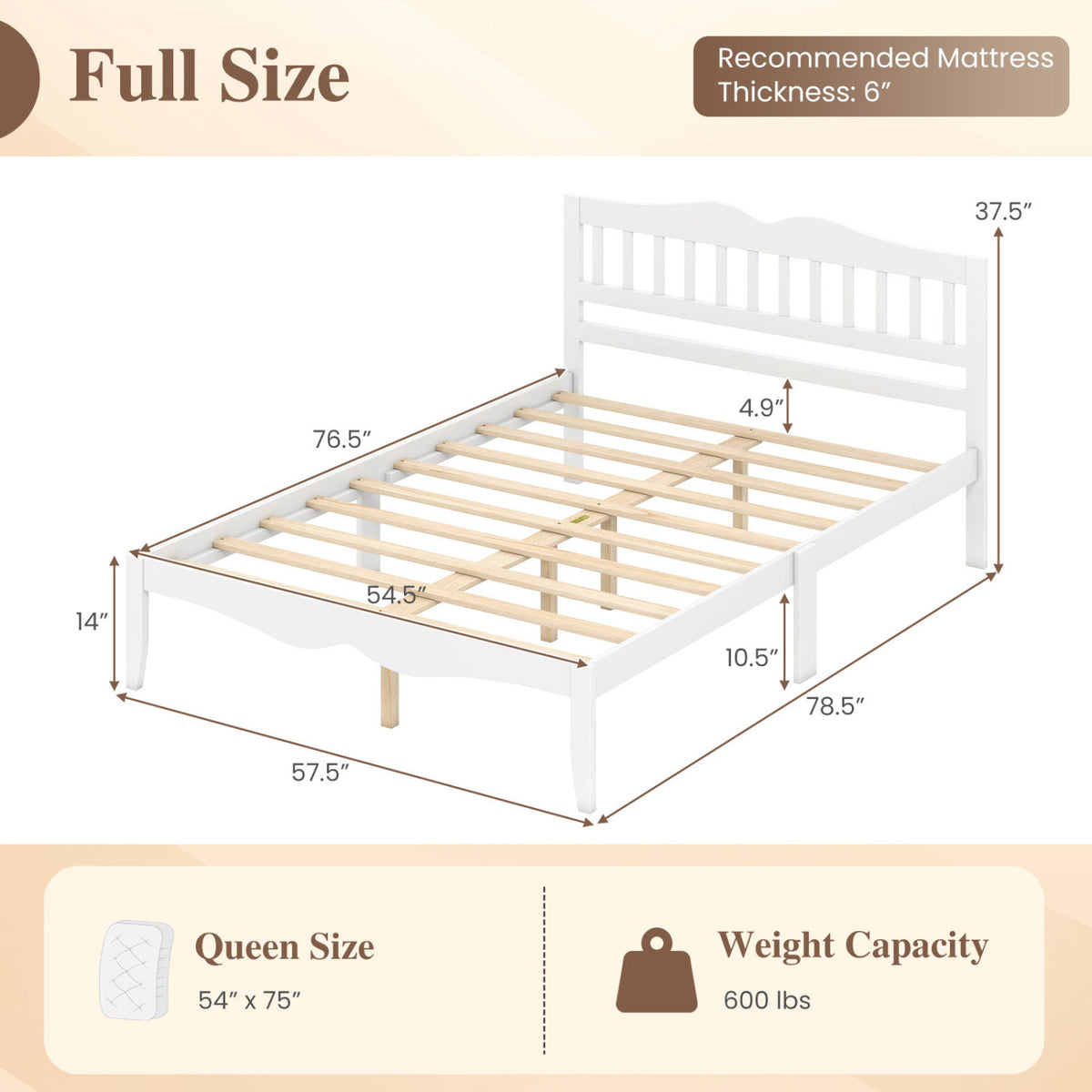 Full/Queen Size Modern Farmhouse Style Bed Frame with Solid Wood Frame