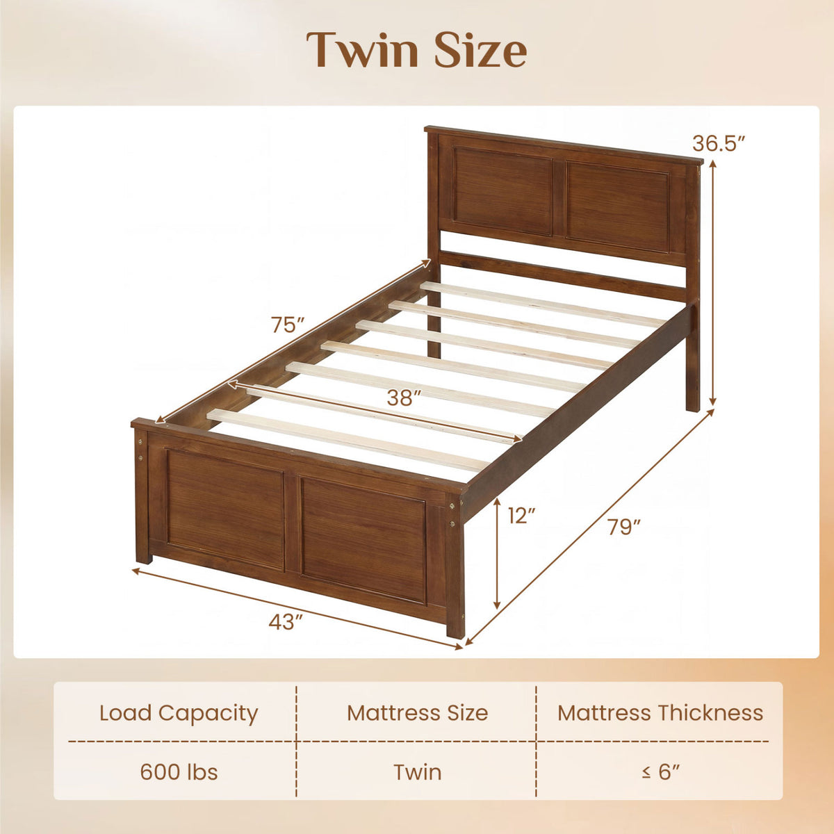 Full Size Wooden Bed Frame with Headboard