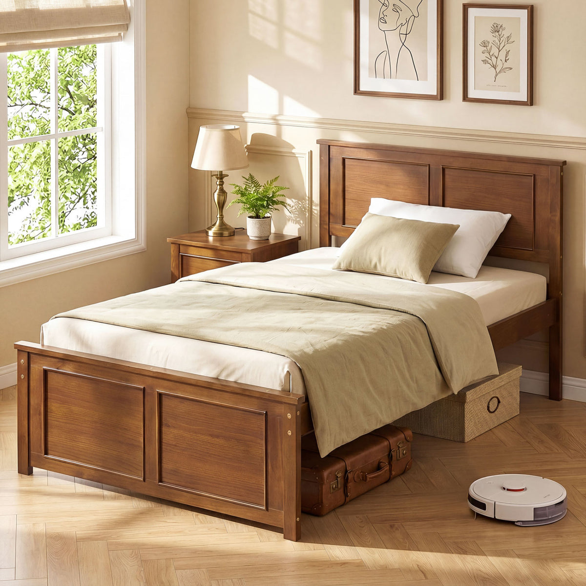 Full Size Wooden Bed Frame with Headboard