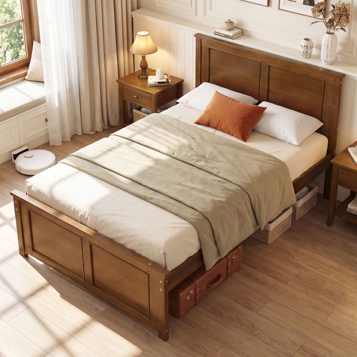 Full Size Wooden Bed Frame with Headboard