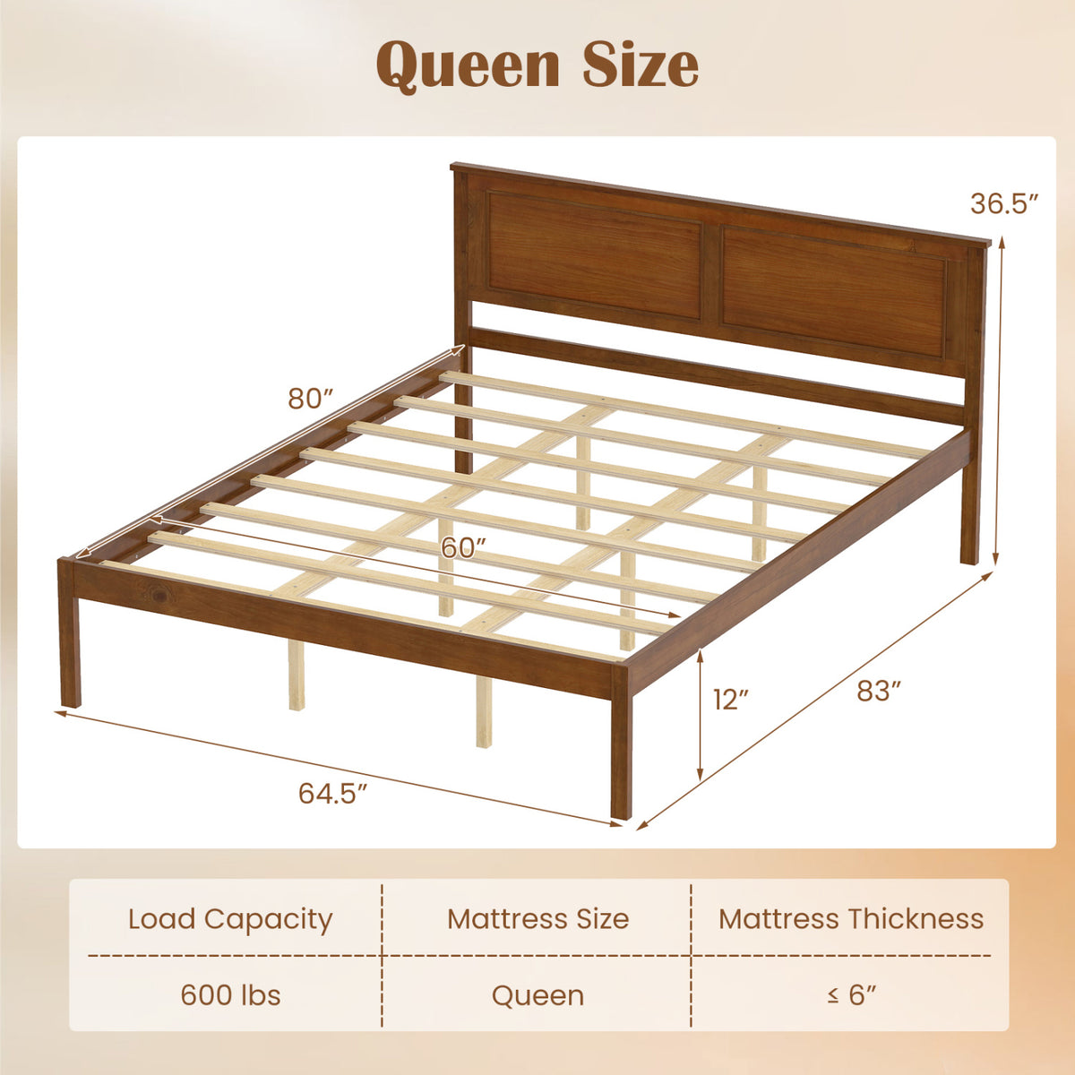 Full/Queen/Twin Size Bed Frame Farmhouse Wooden Platform Bed with Headboard