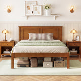 Full/Queen/Twin Size Bed Frame Farmhouse Wooden Platform Bed with Headboard