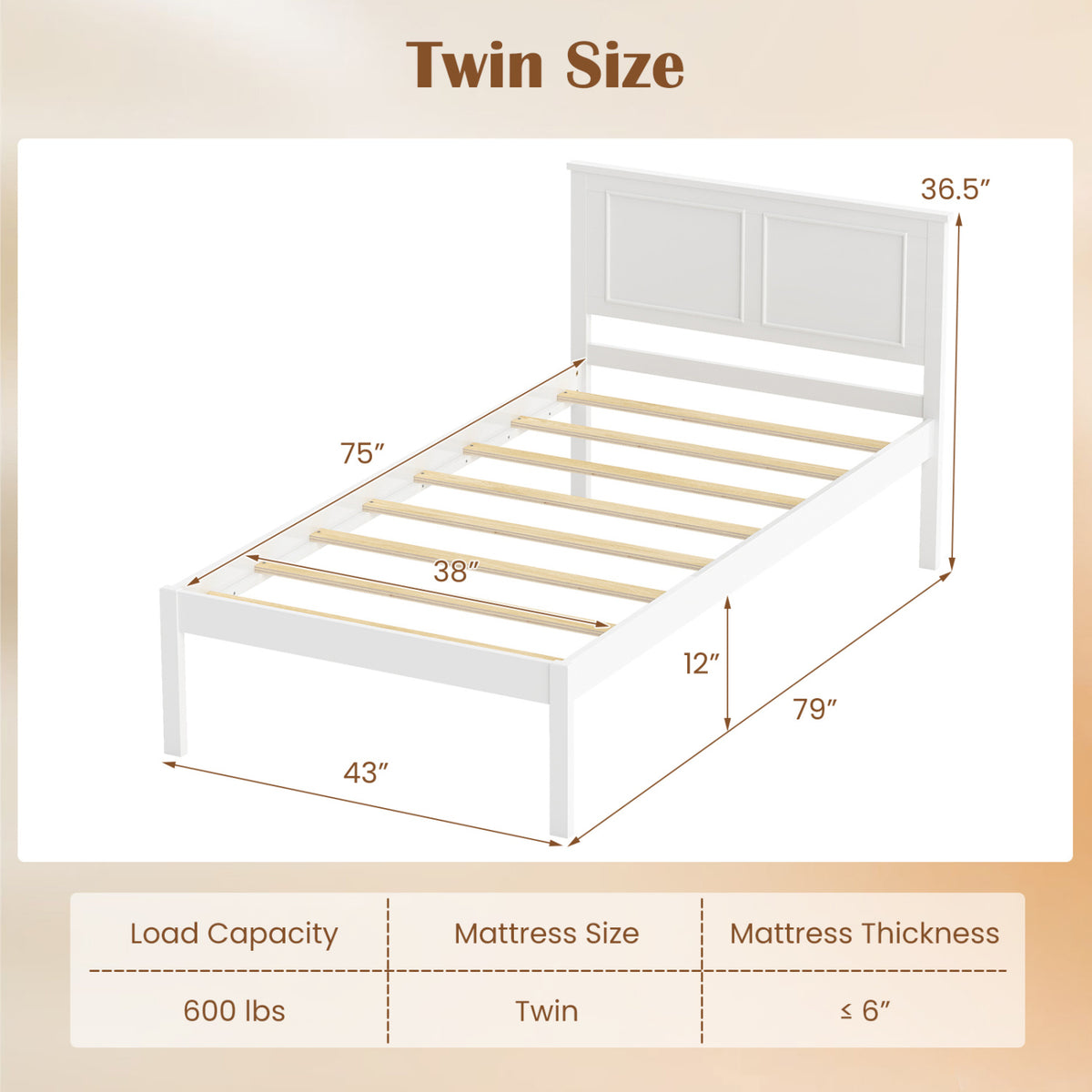 Full/Queen/Twin Size Bed Frame Farmhouse Wooden Platform Bed with Headboard White