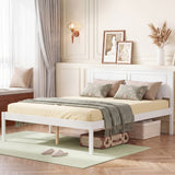 Full/Queen/Twin Size Bed Frame Farmhouse Wooden Platform Bed with Headboard White