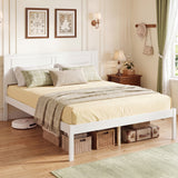 Full/Queen/Twin Size Bed Frame Farmhouse Wooden Platform Bed with Headboard White