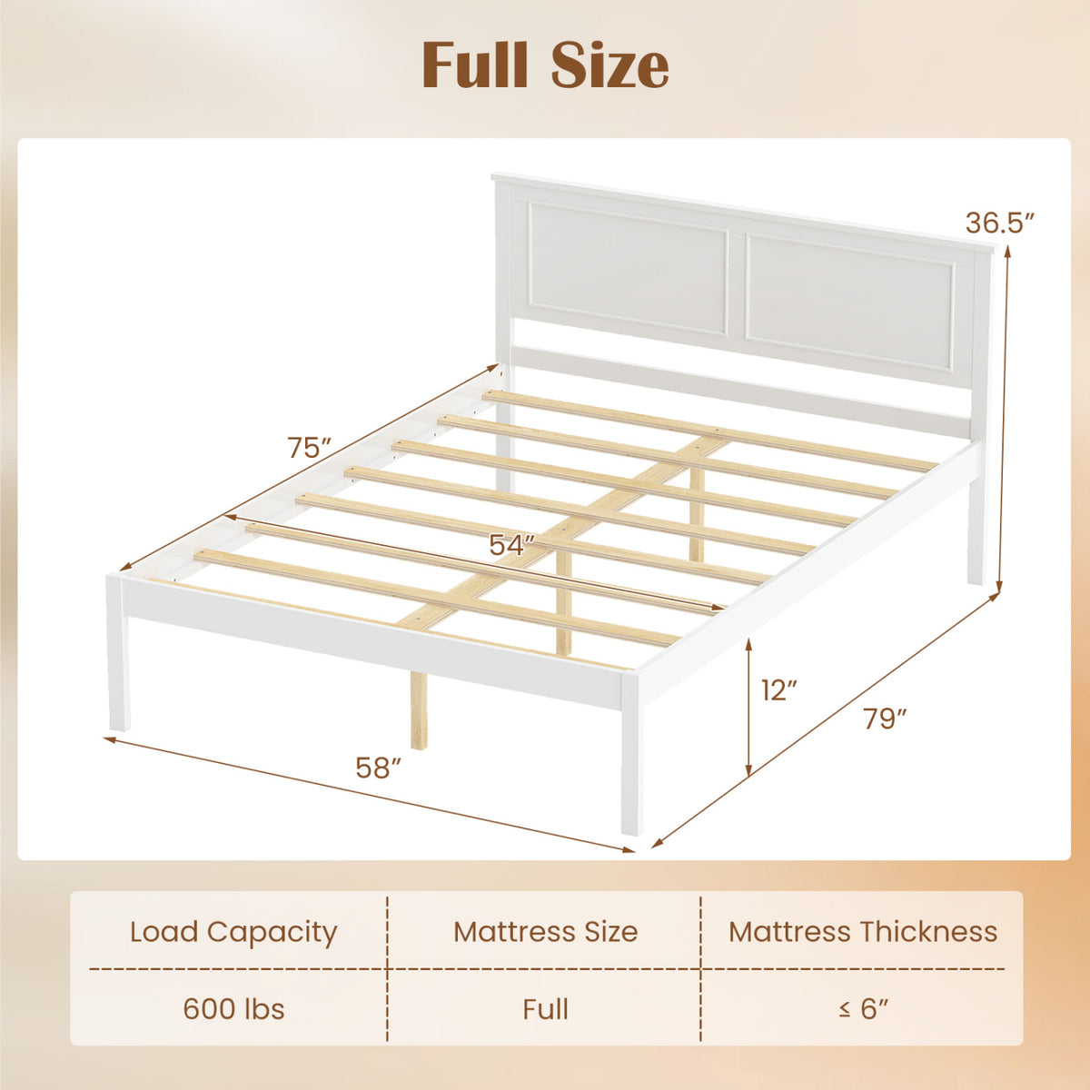 Full/Queen/Twin Size Bed Frame Farmhouse Wooden Platform Bed with Headboard White