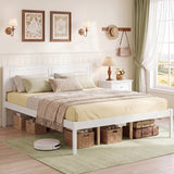Full/Queen/Twin Size Bed Frame Farmhouse Wooden Platform Bed with Headboard White