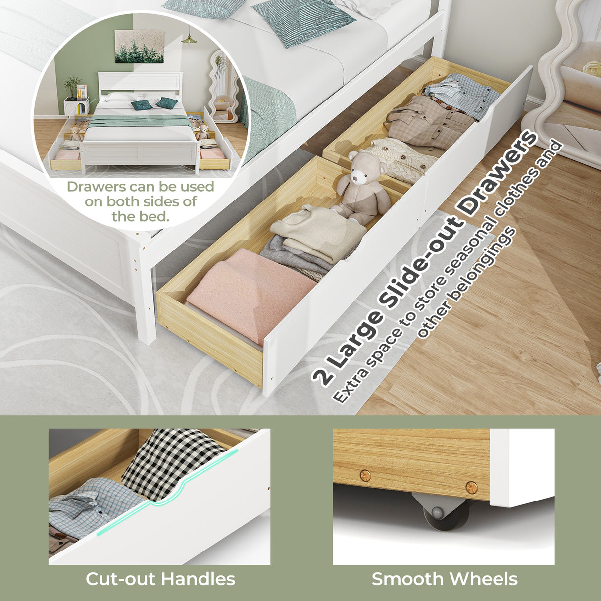 Full Size Bed Frame with Storage Drawers and Solid Wood Headboard