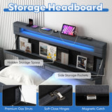 Full/Queen Size Bed Frame with Adjustable Storage Headboard and Wooden Slat Support
