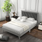 Twin/Full/Queen Platform Bed with High Headboard and Wooden Slats