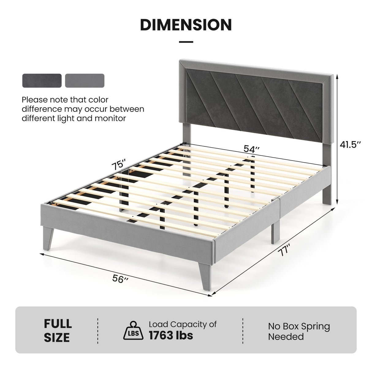 Twin/Full/Queen Platform Bed with High Headboard and Wooden Slats