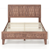 Twin/Full Size Bed Frame Mid Century with Woven Accent Headboard