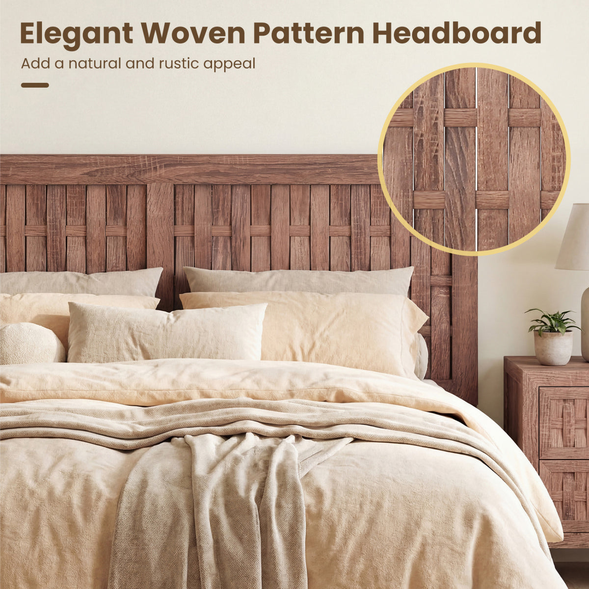 Twin/Full Size Bed Frame Mid Century with Woven Accent Headboard
