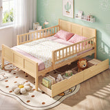 Full/Twin Size Bed Frame with Storage Drawers Natural