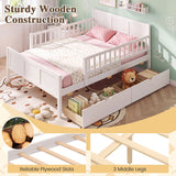 Full/Twin Size Bed Frame with Detachable Guardrails White